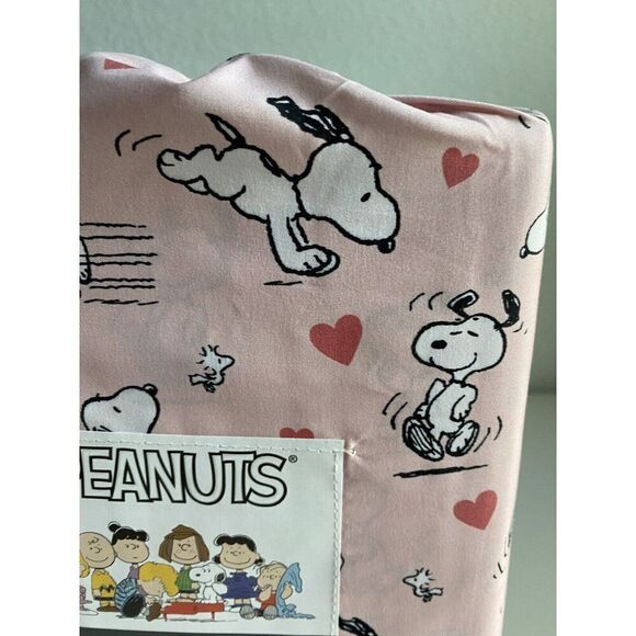 4 Pc Peanuts Snoopy Hearts Pink Valentines Day TWIN Size Sheet Set Soft NEW - Picture 4 of 13